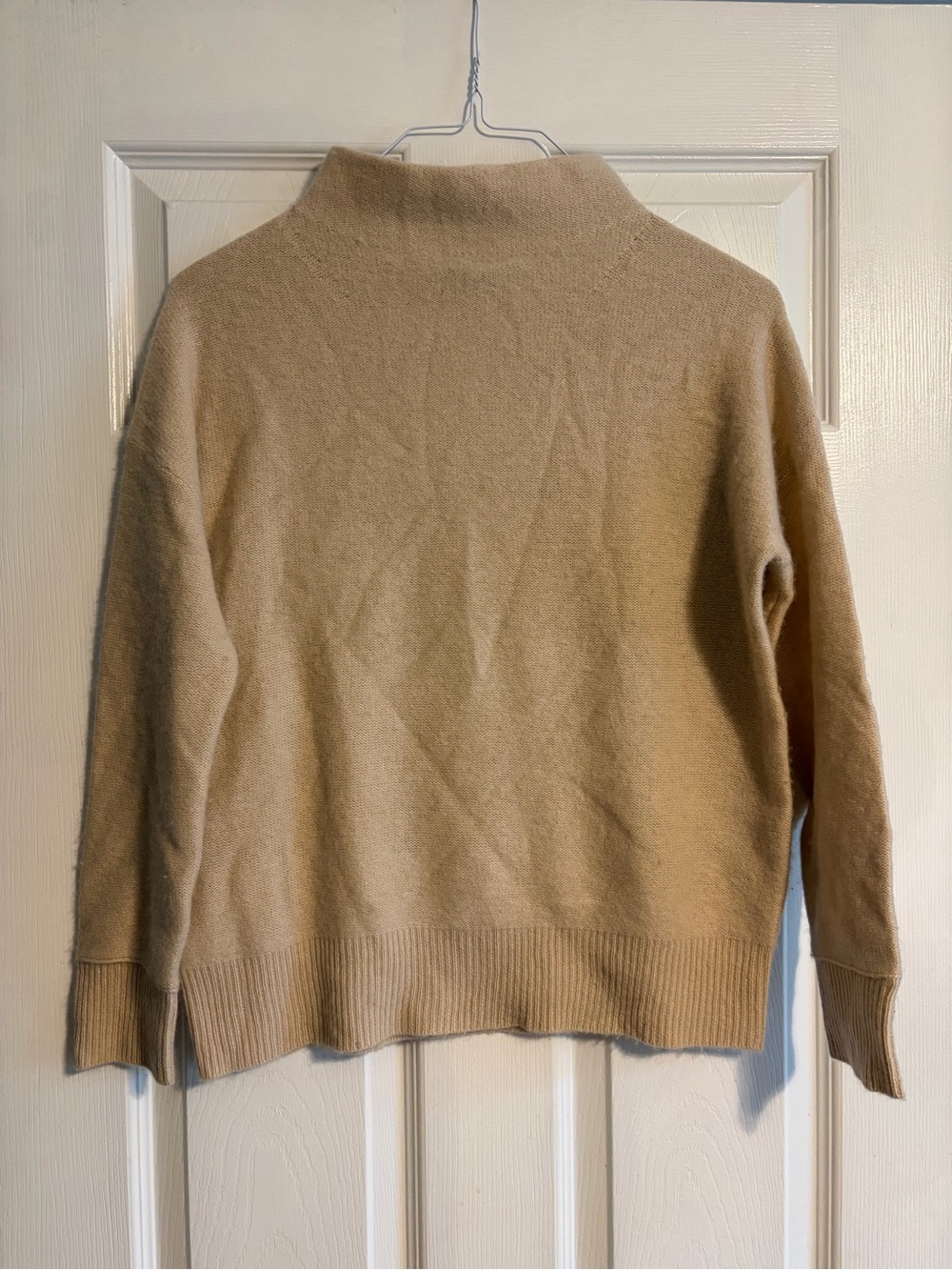 Tahari 100% Cashmere 2-Ply Mock Neck Sweater Beige Tan XS Quiet Luxury Knit